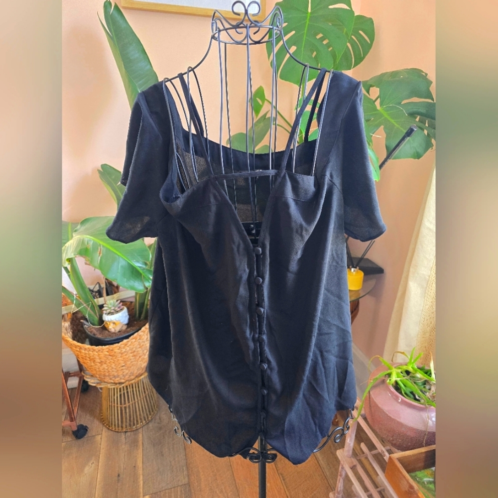 Express Solid Black Cold Shoulder Blouse